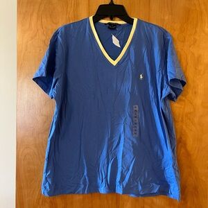 Ralph Lauren Sport Short Sleeve Top Vintage Shirt Womens Tee Blue V-Neck NWT XL
